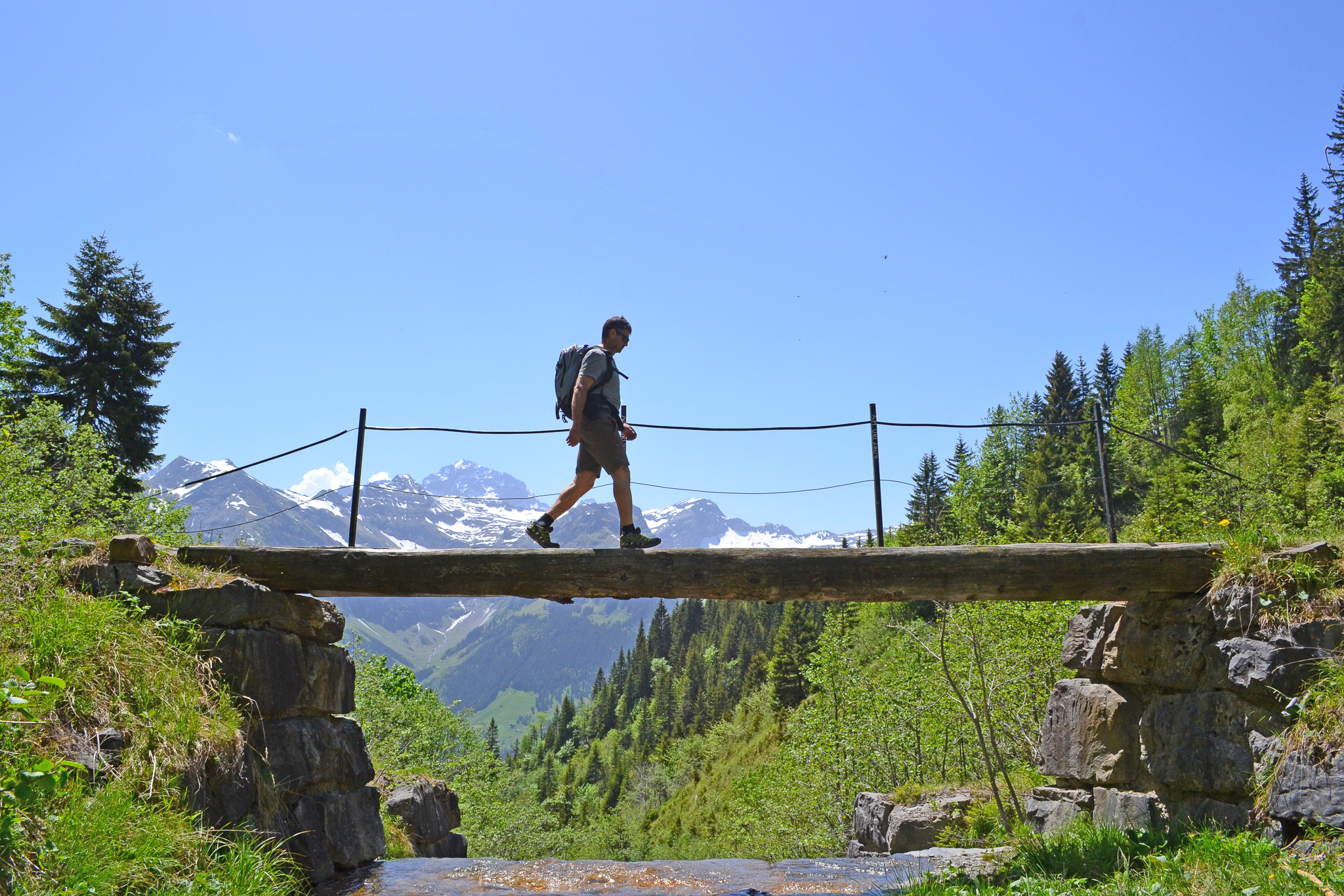 Wandern auf dem Biel über eine schöne Brücke am Gangbachweg